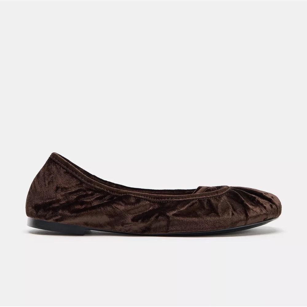 New Zara velvet strappy ballet flats in brown - US 6.5 - Picture 2 of 5